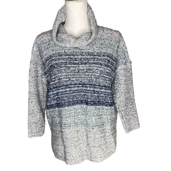 J. Jill Sz Med Grey Blue Green Striped Marled Cowl Neck Pullover Tunic Sweater - Picture 1 of 4